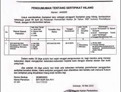 IKLAN KEHILANGAN SERTIPIKAT TANAH